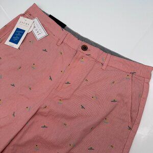 Jachs NY Bleeker Surfboard Surfer Print Stretch Chino Short, Size W33, Salmon